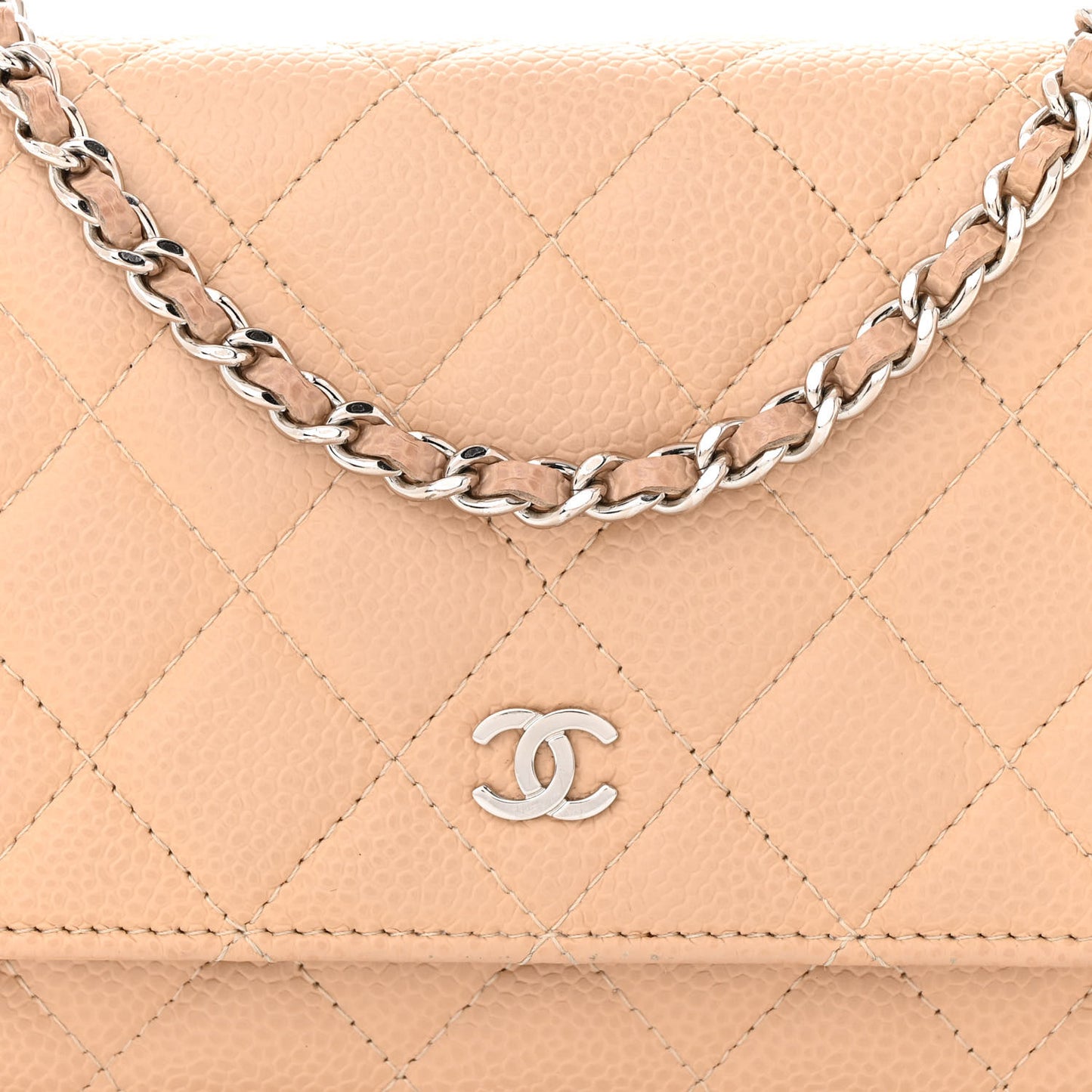 Caviar Quilted Wallet on Chain WOC Beige