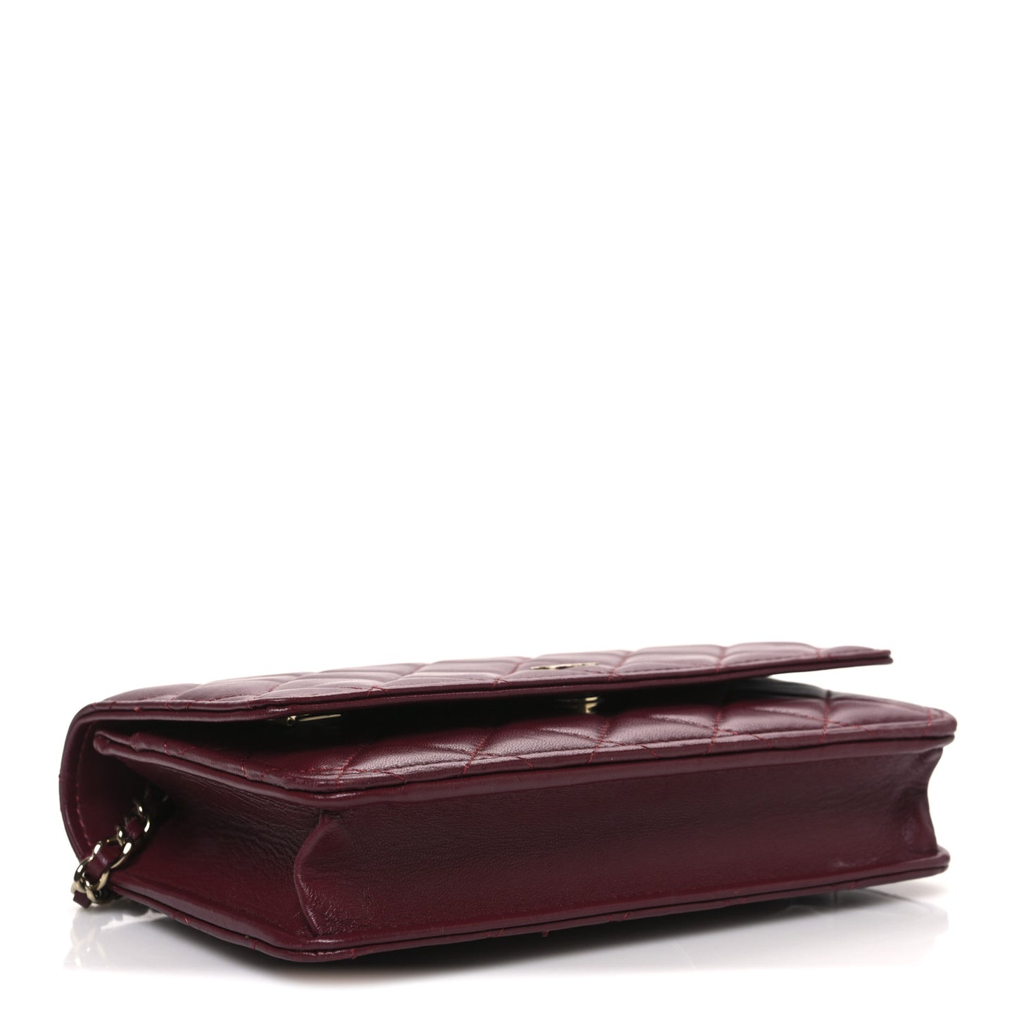 Lambskin Quilted Wallet On Chain WOC Dark Red