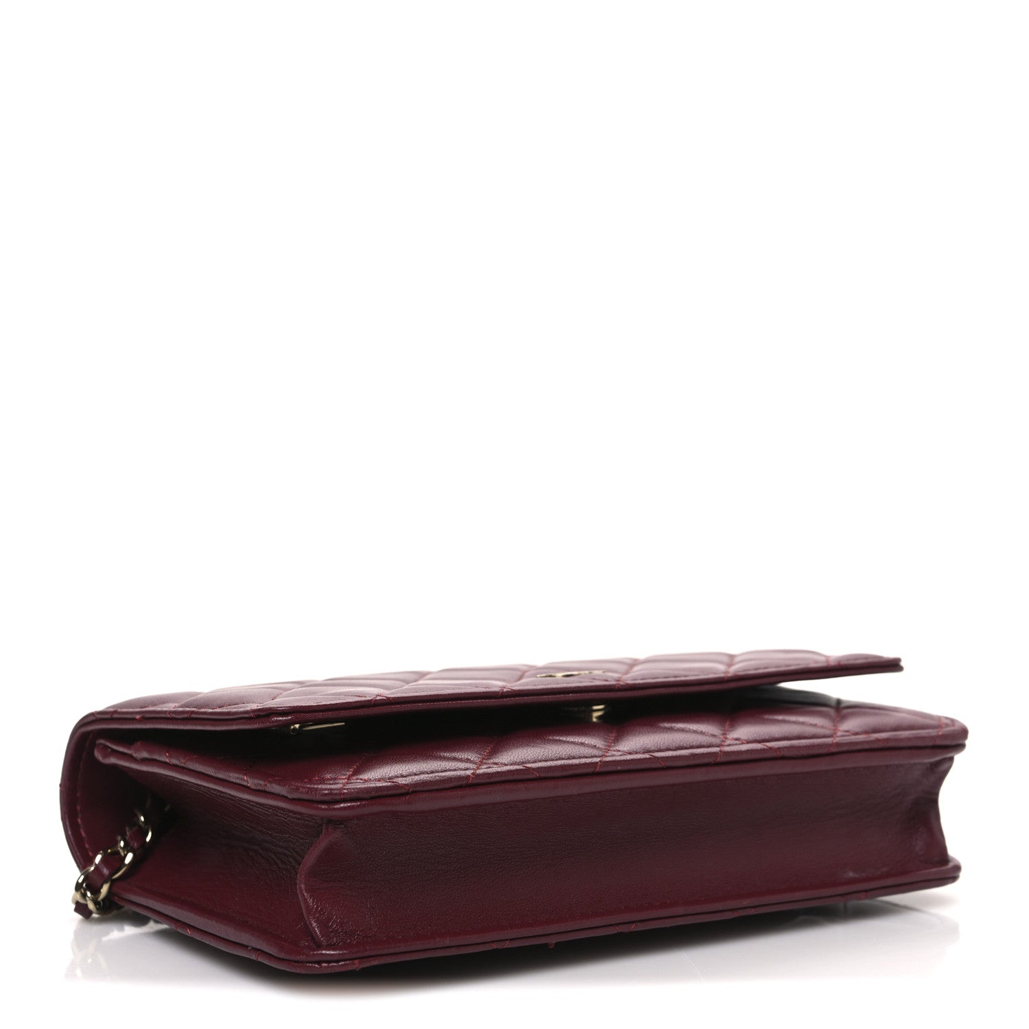 Chanel Lambskin Quilted Wallet On Chain WOC Dark Red 4 of 14