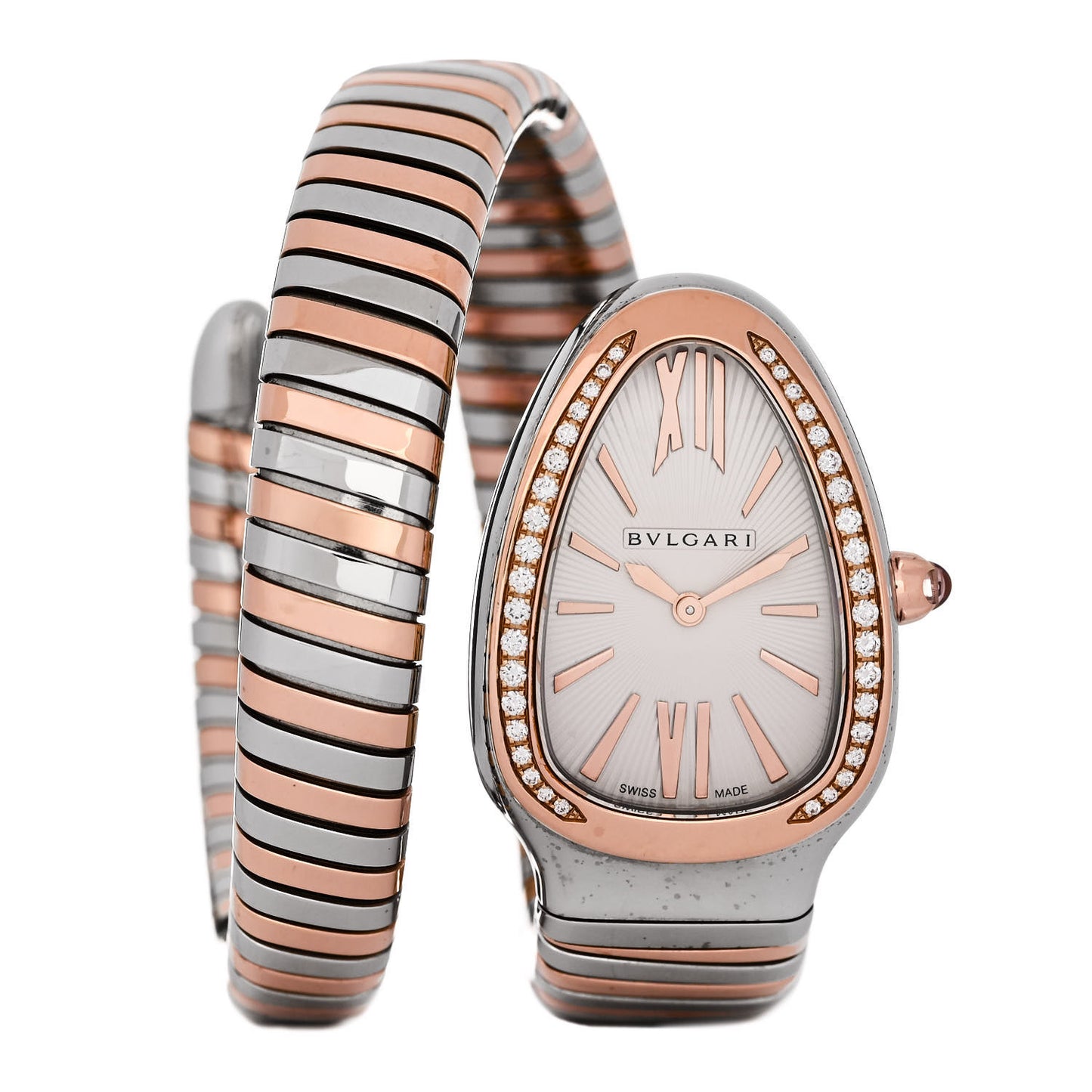 Stainless Steel 18K Rose Gold Diamond Bezel 35mm Serpenti Tubogas Quartz Watch