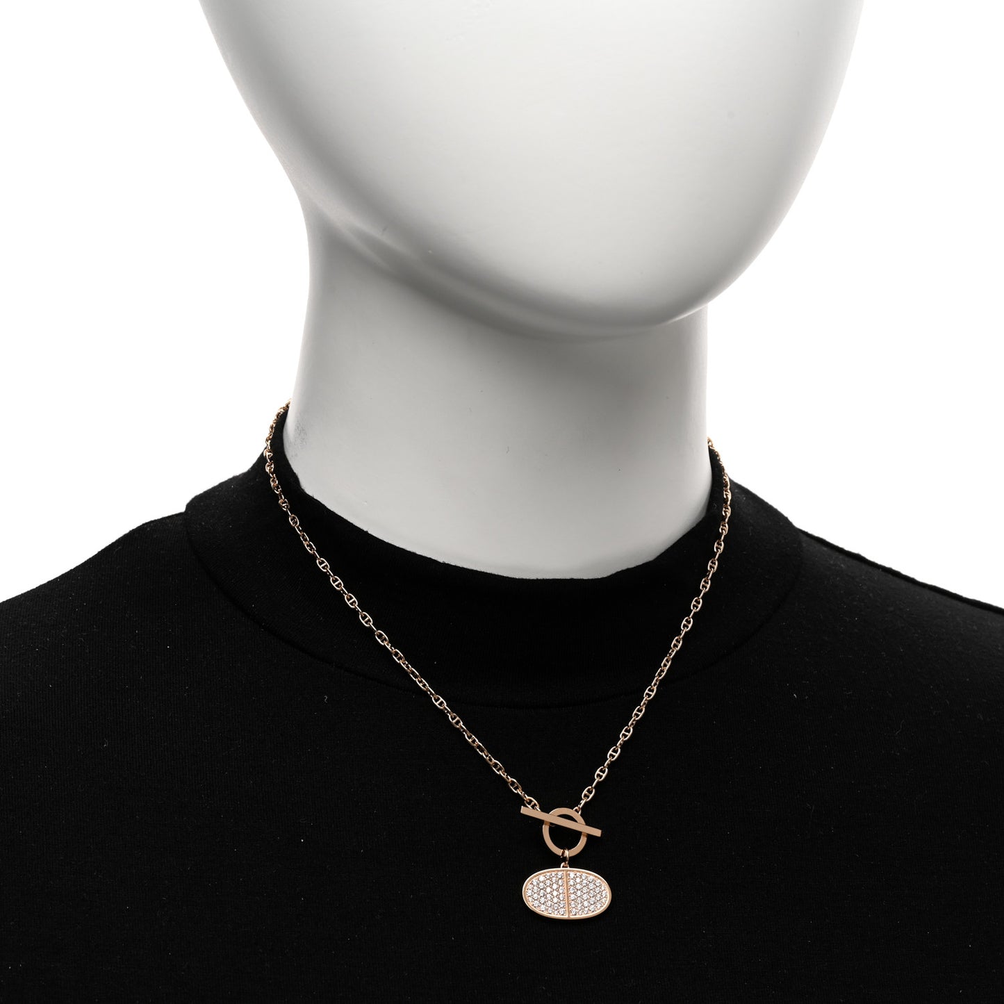 18K Rose Gold Diamond Chaine D'Ancre Verso Pendant Necklace SH