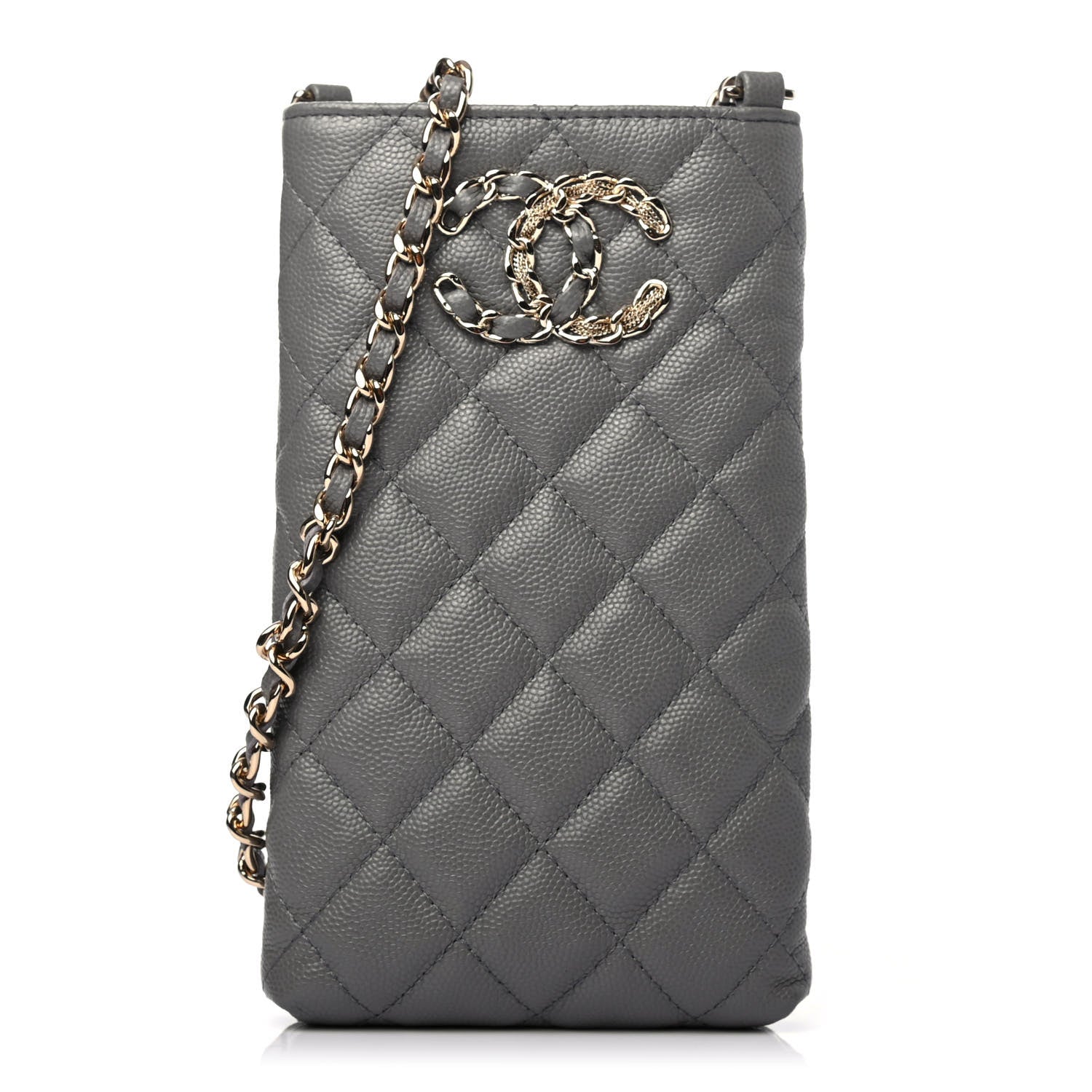 Chanel Caviar Quilted French New Wave Phone Holder With Chain Grey 1 of 4