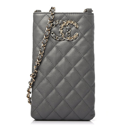 Chanel Caviar Quilted French New Wave Phone Holder With Chain Grey 1 of 4
