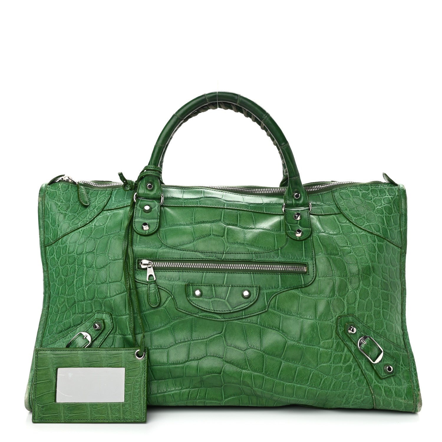 Balenciaga Crocodile Classic Silver Hardware Work Green 1 of 17