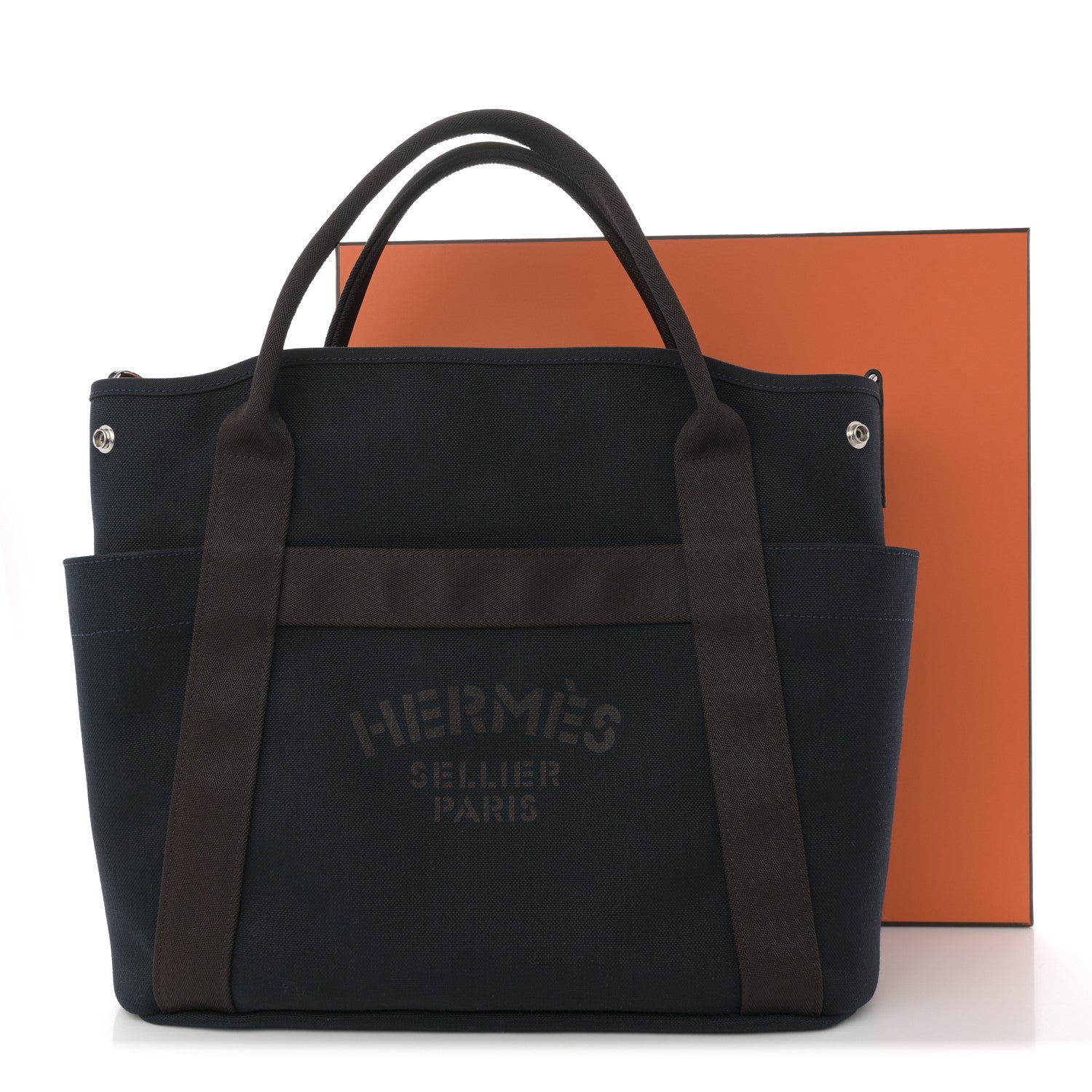 Hermes Toile Sac De Pansage Groom Bleu Navy Feu 10 of 10