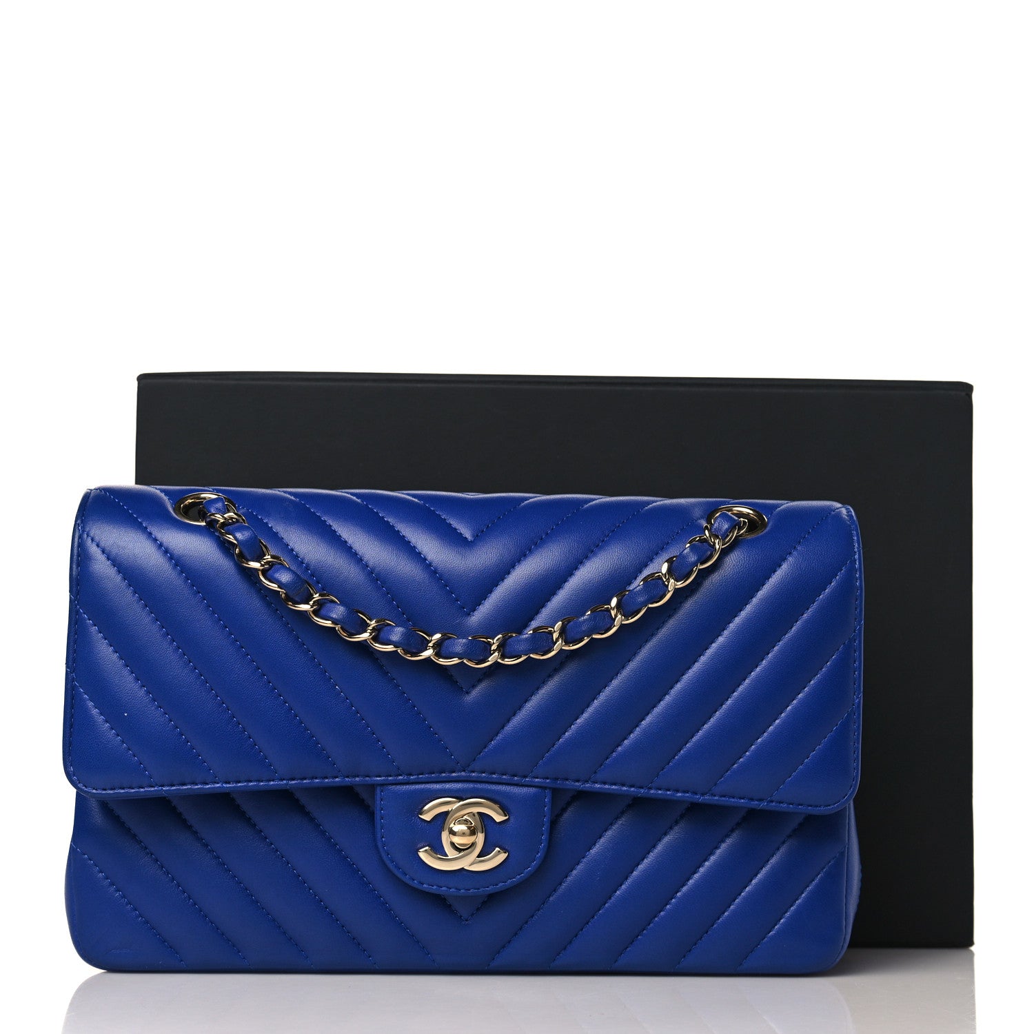 Chanel Lambskin Chevron Quilted Medium Double Flap Blue 9 of 9