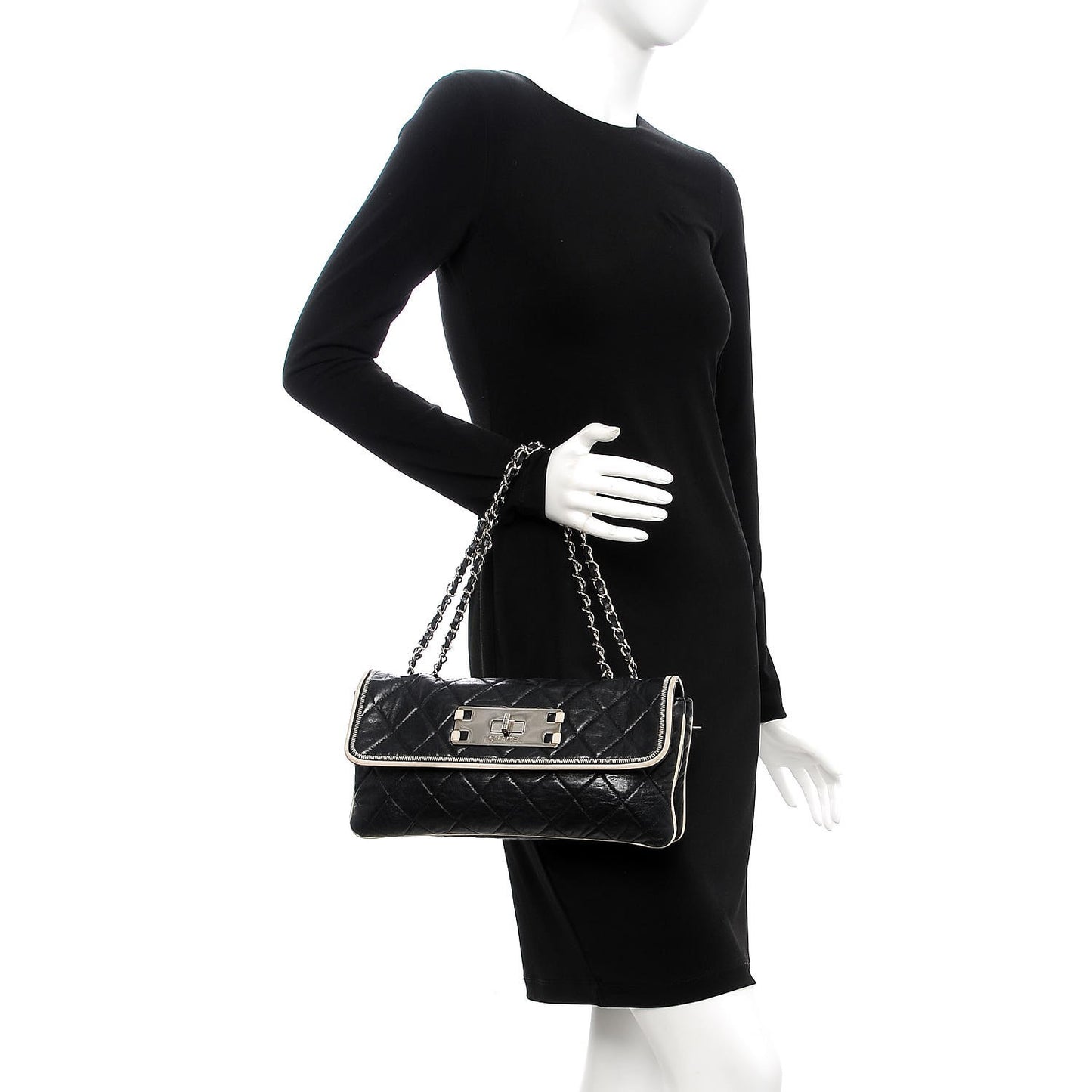 Lambskin East West Accordion Flap Black