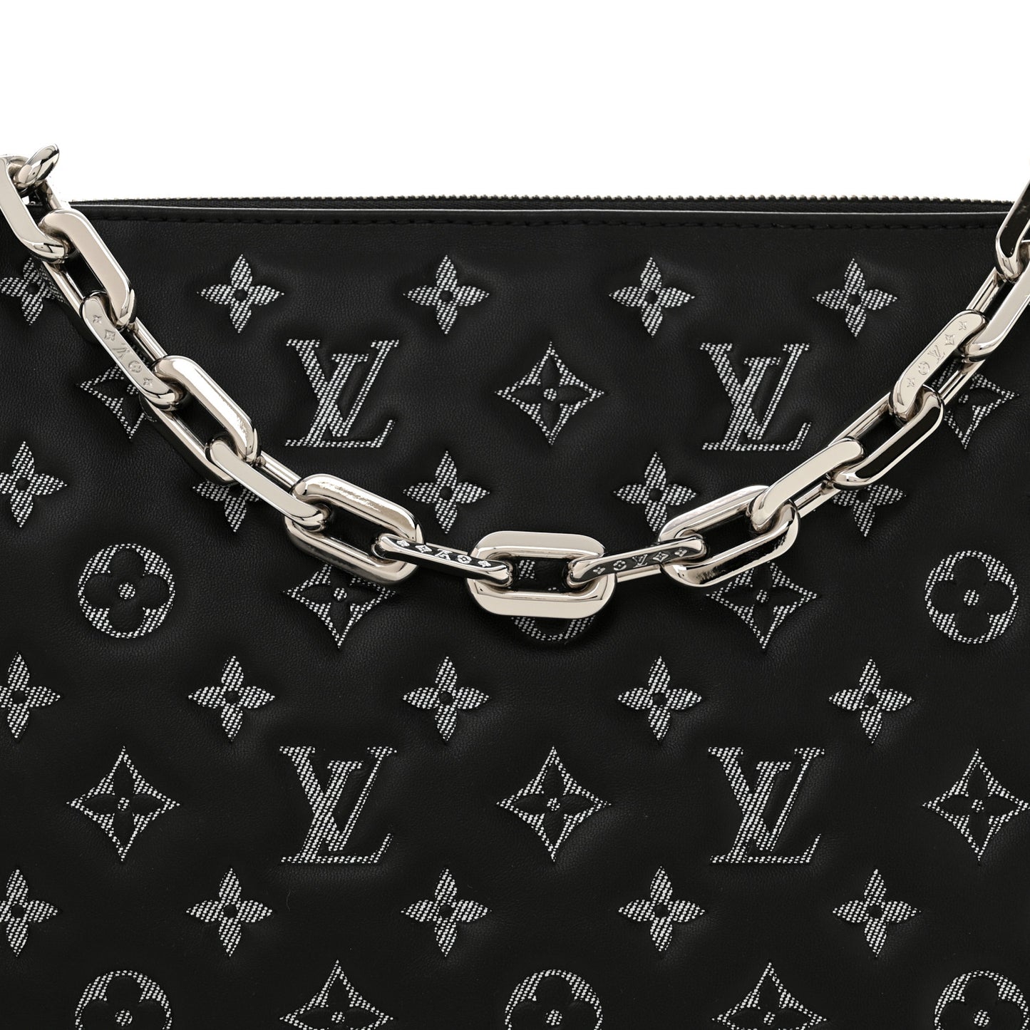 Lambskin Embossed Monogram Coussin MM Black Gray