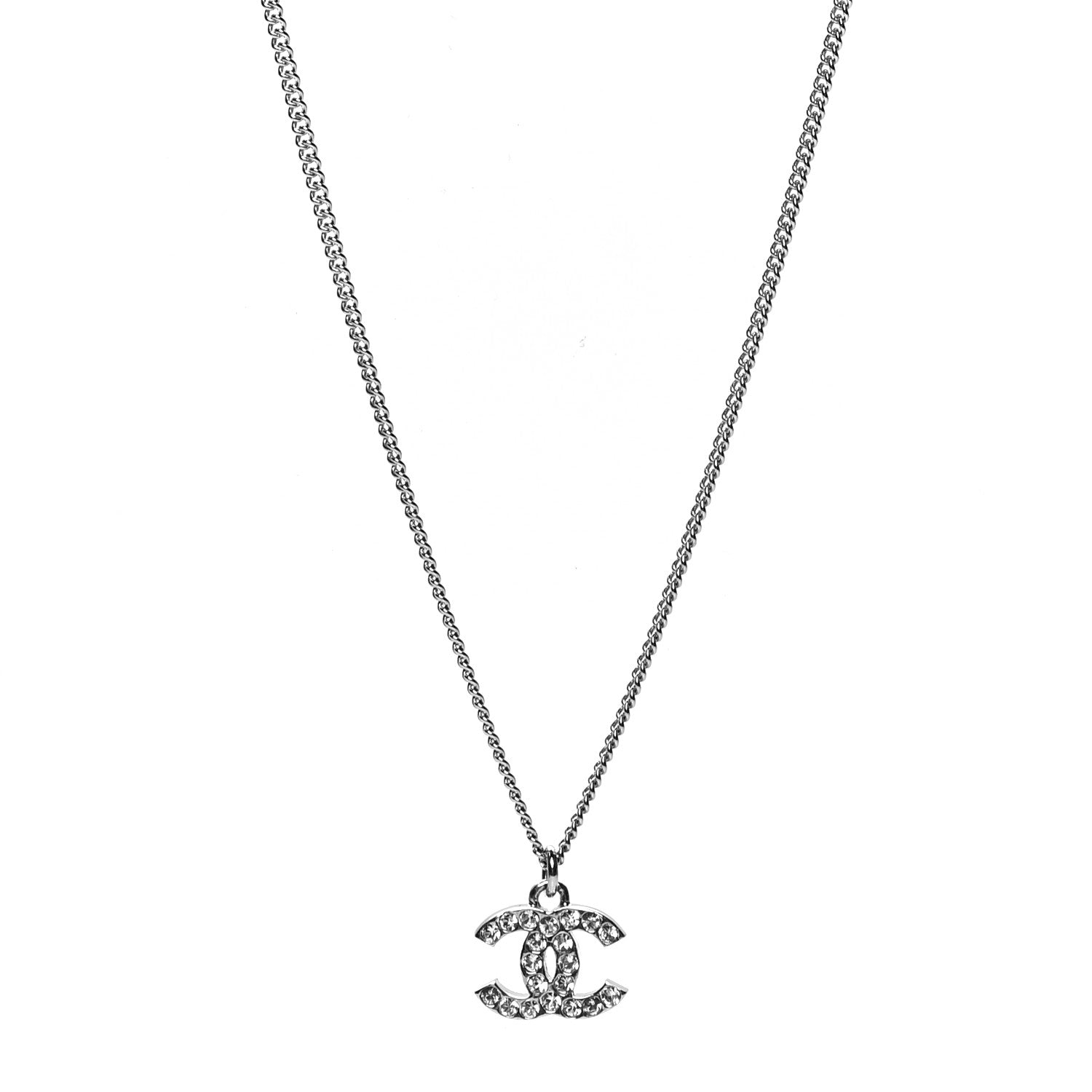 Chanel Crystal Timeless CC Necklace Silver 1 of 5