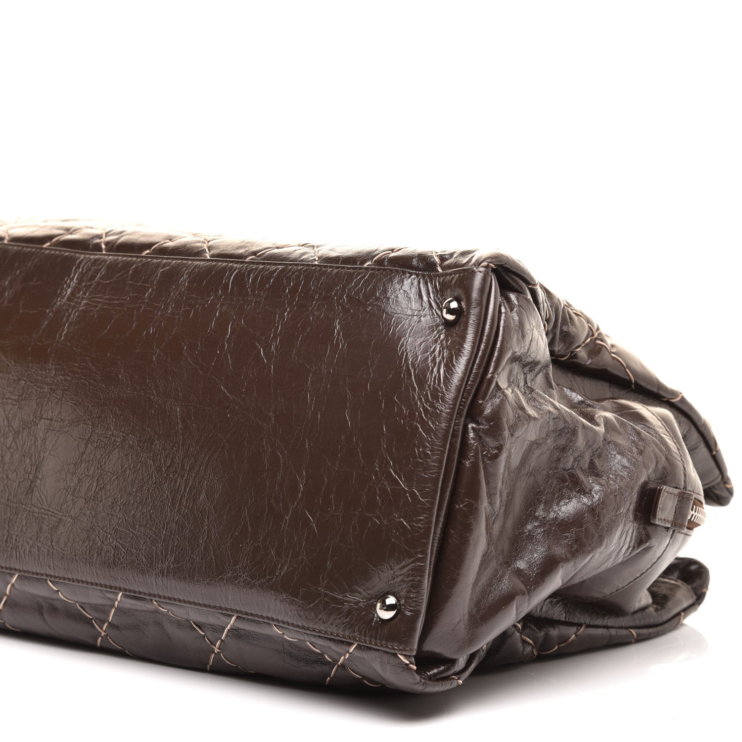 Chanel Glazed Goatskin Double Contrast Stitch Large Tote Brown 9 of 10