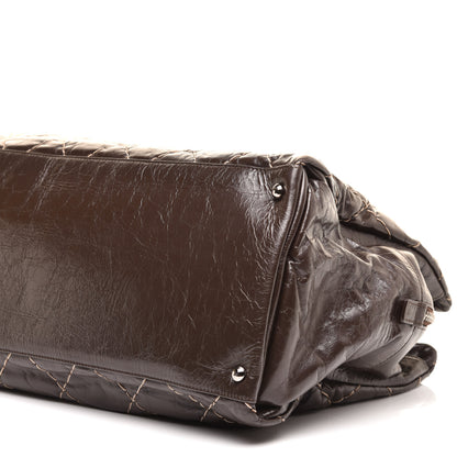 Chanel Glazed Goatskin Double Contrast Stitch Large Tote Brown 9 of 10