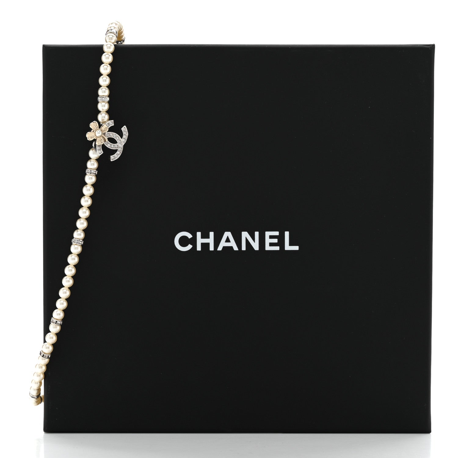 Chanel Pearl Crystal Chain CC Clover Necklace Gold Silver 6 of 6