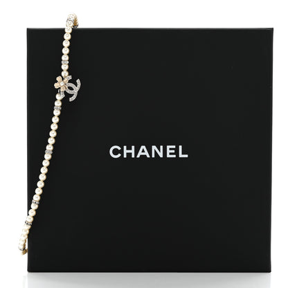 Chanel Pearl Crystal Chain CC Clover Necklace Gold Silver 6 of 6