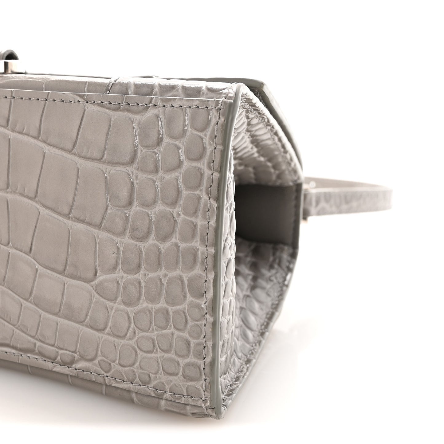 Shiny Calfskin Crocodile Embossed Small Hourglass Top Handle Bag Balenciaga Grey