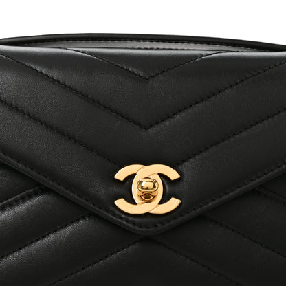 Chanel Lambskin Chevron Quilted Top Handle Envelope Clutch Black 8 of 10