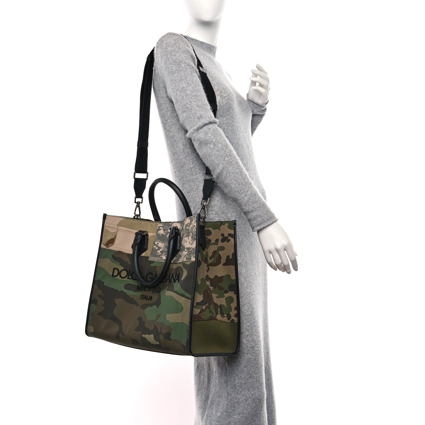 Large Canvas Camouflage Shopping Tote Black Multicolor