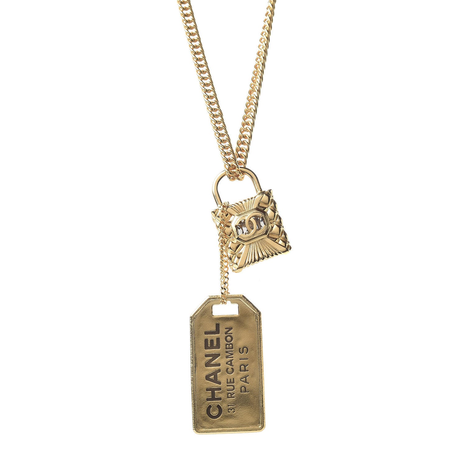 Chanel CC Padlock ID Dog Tag Charm Necklace Gold 5 of 5