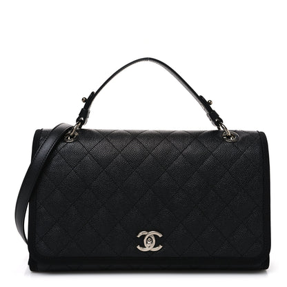 Chanel Caviar Grosgrain Quilted Top Handle CC Flap Black 1 of 10
