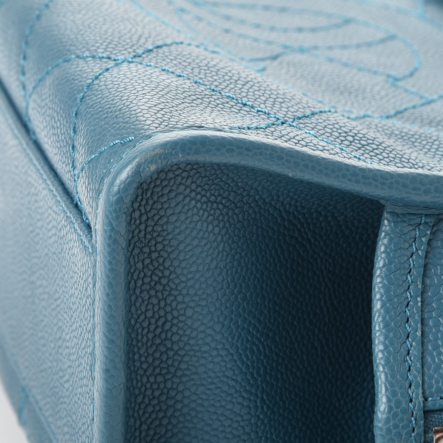 Chanel Caviar Quilted Deauville Bowling Bag Blue 10 of 11