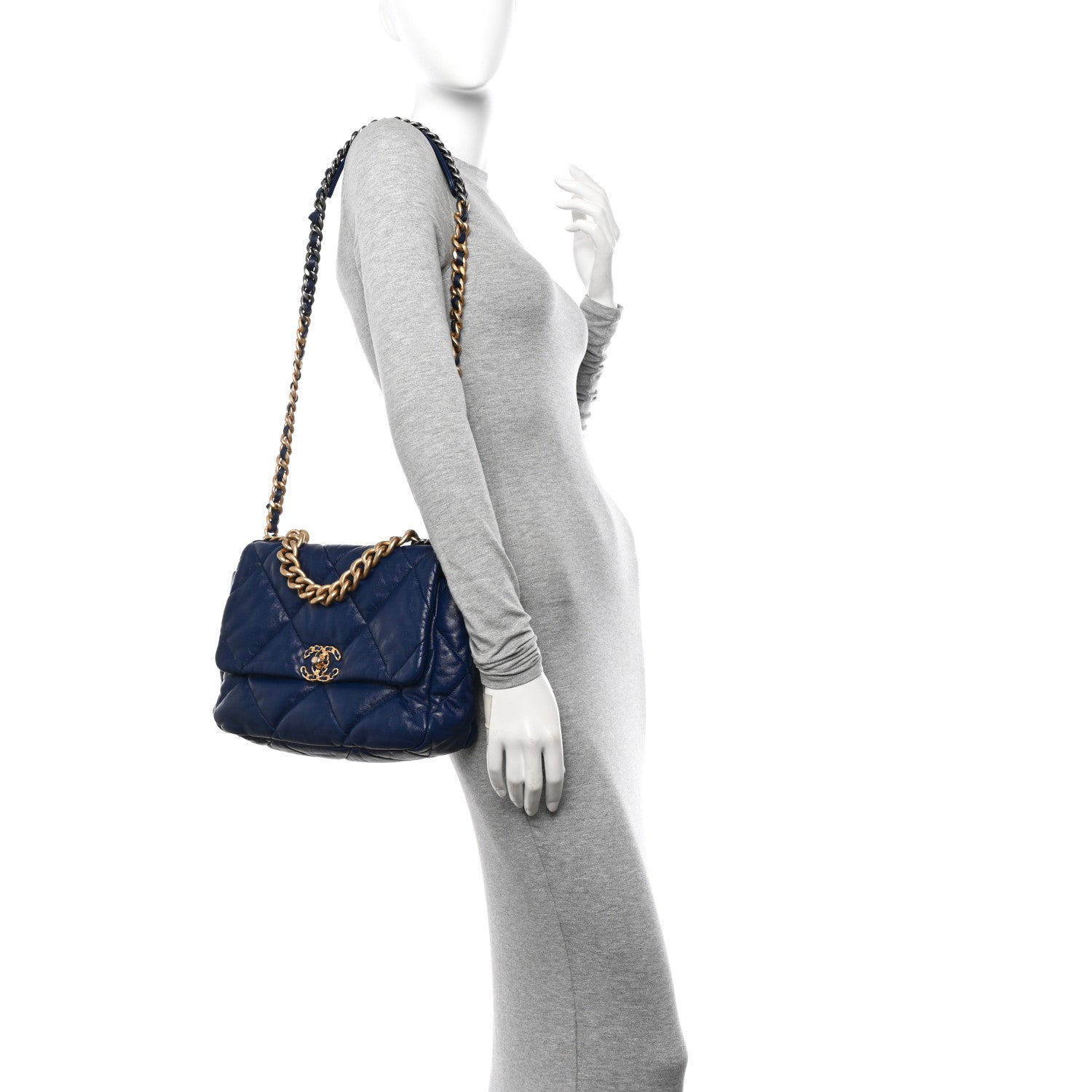 Chanel Goatskin Quilted Large Chanel 19 Flap Navy Blue 2 of 10