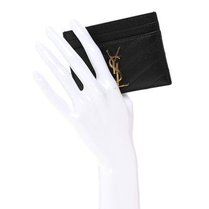 Saint Laurent Grain De Poudre Matelasse Chevron Monogram Credit Card Case Black 2 of 10
