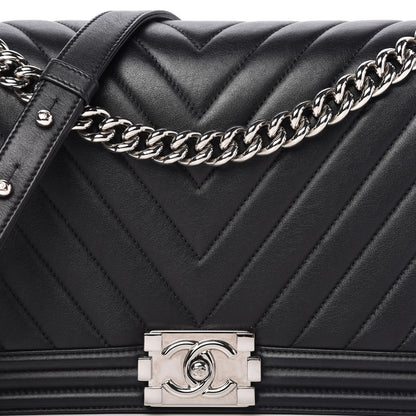 Chanel Calfskin Chevron Quilted New Medium Boy Flap Black 11 of 11