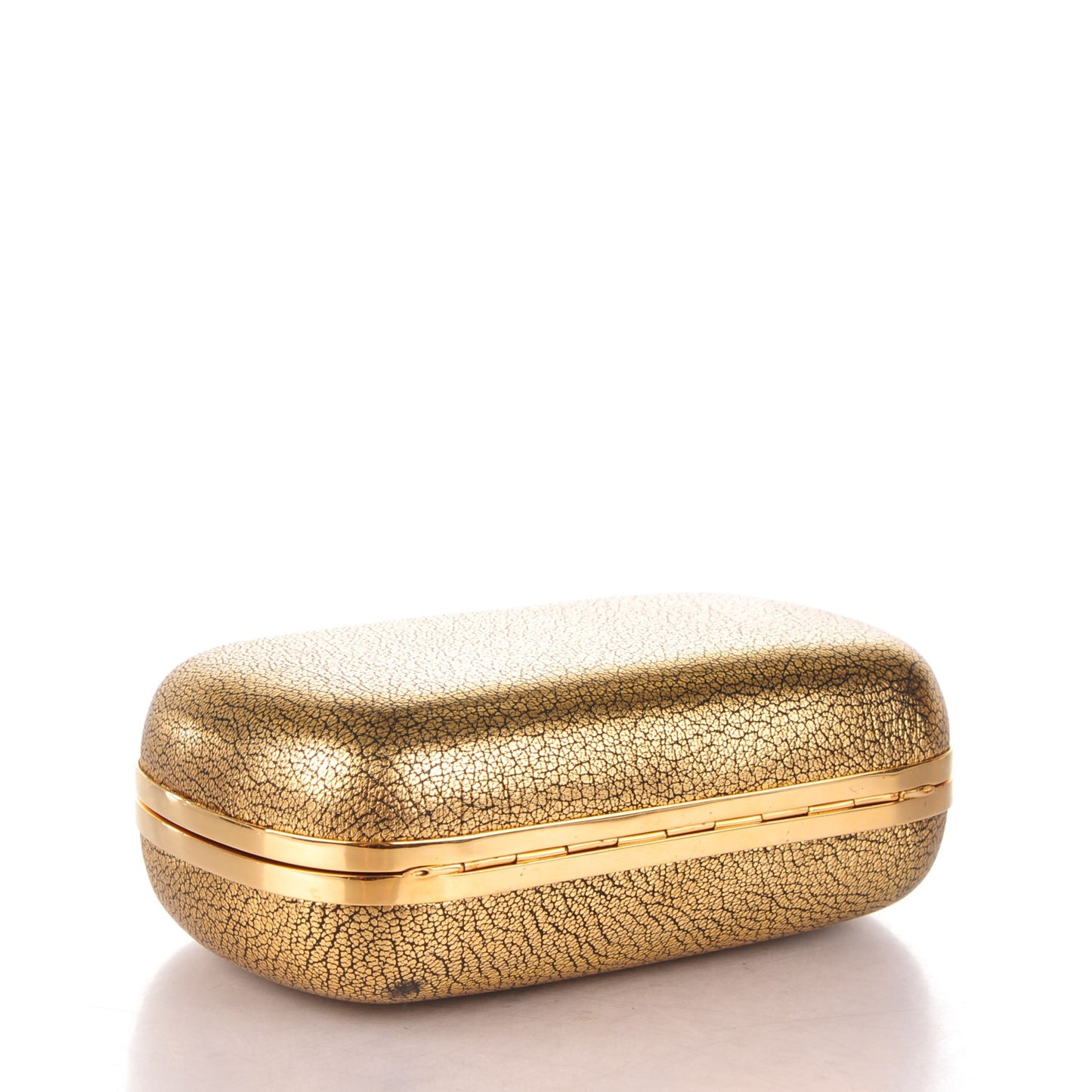 Metallic Crackled Lambskin Skull Box Clutch Antique Gold