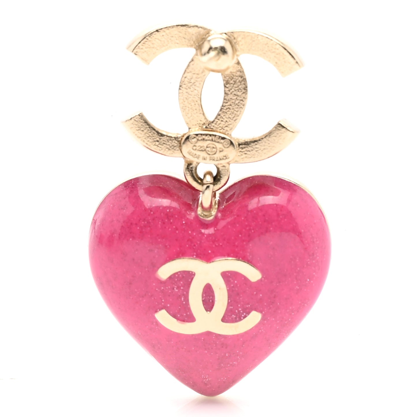 Crystal CC Resin Heart Drop Earrings Pink Gold