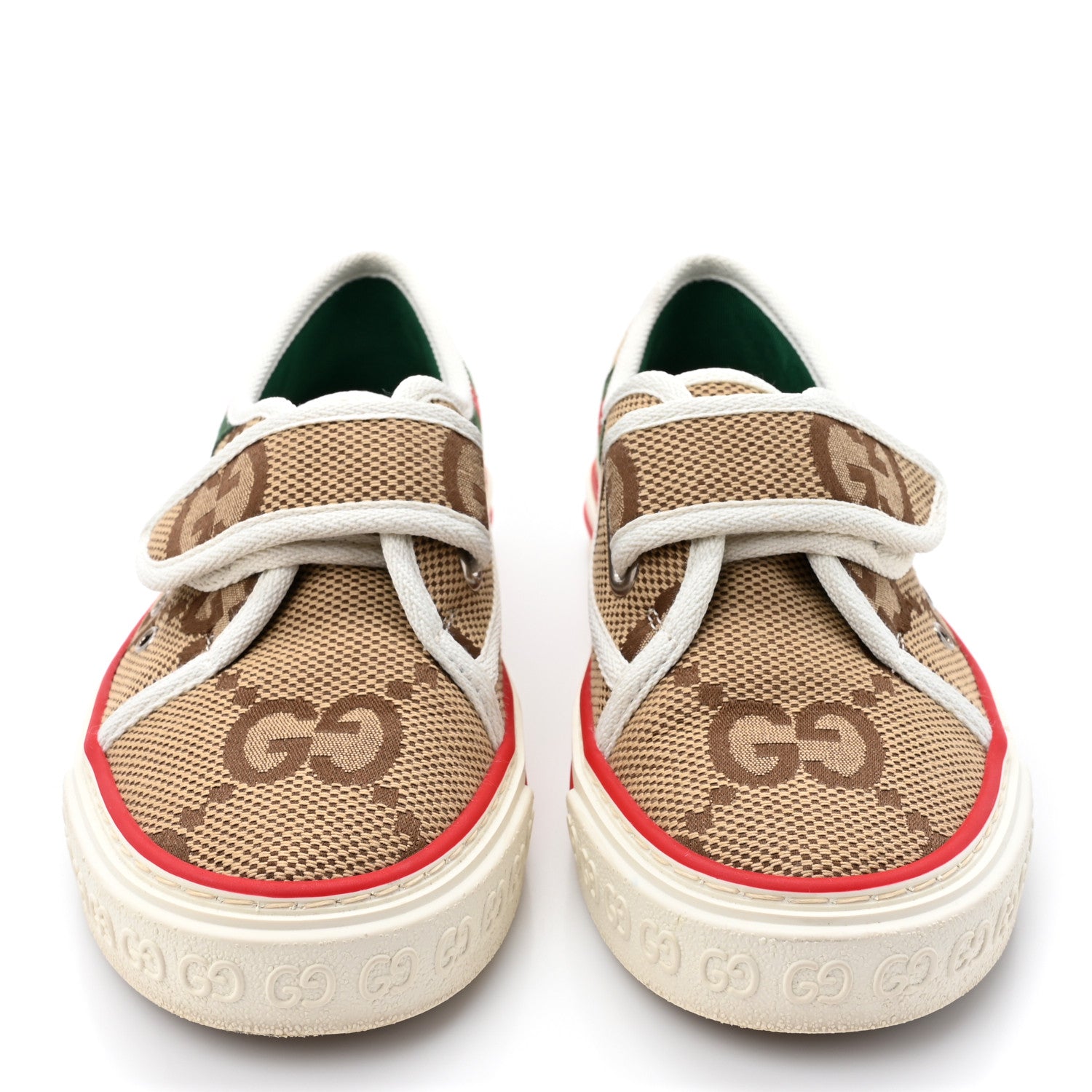 Gucci Monogram Jumbo GG Web Womens 1977 Tennis Velcro Strap Sneakers 35 Camel Ebony Mystic White 2 of 9