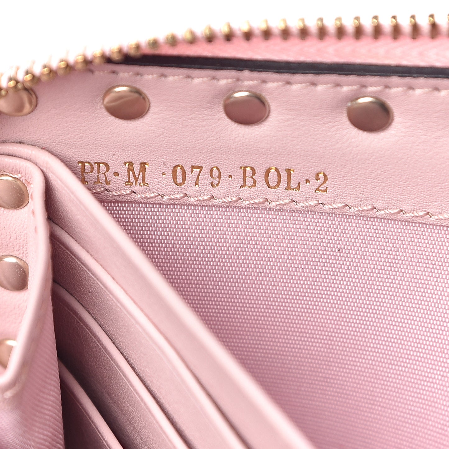 Calfskin Rockstud Zip Around Wallet Water Rose