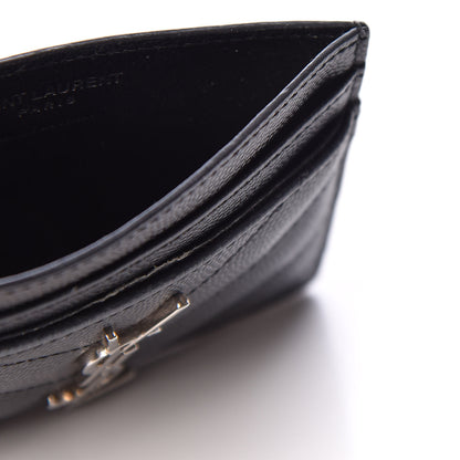 Saint Laurent Grain De Poudre Matelasse Chevron Monogram Credit Card Case Black 4 of 9