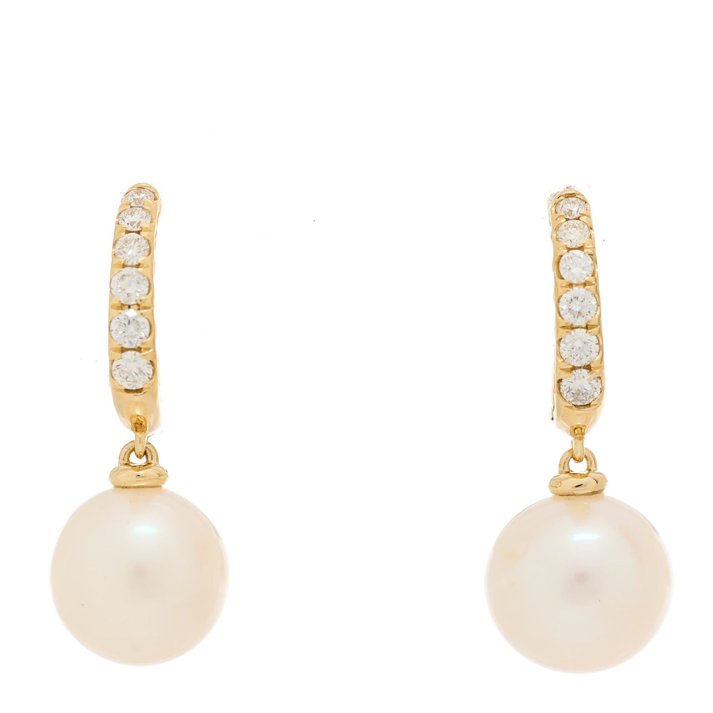 18K Yellow Gold Diamond Pearl Classics Pave Drop Earrings