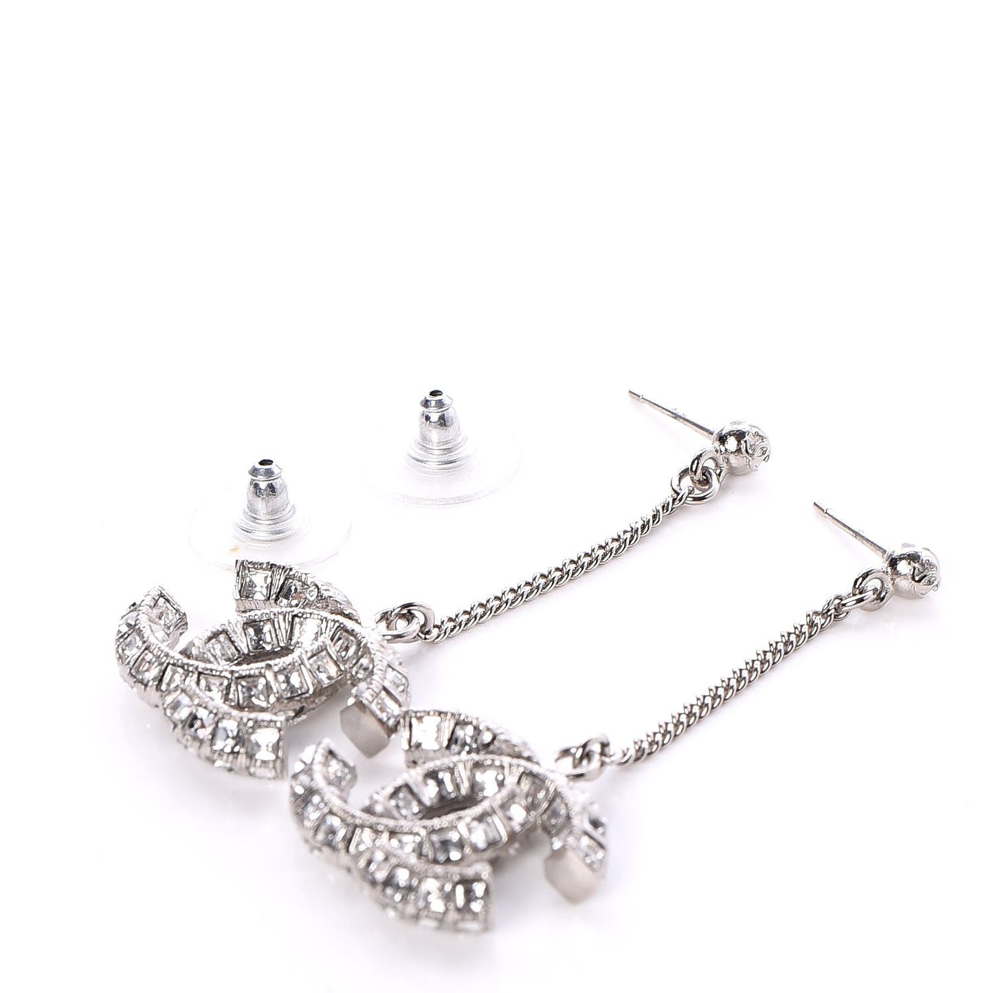 Baguette Crystal CC Dangle Earrings Silver