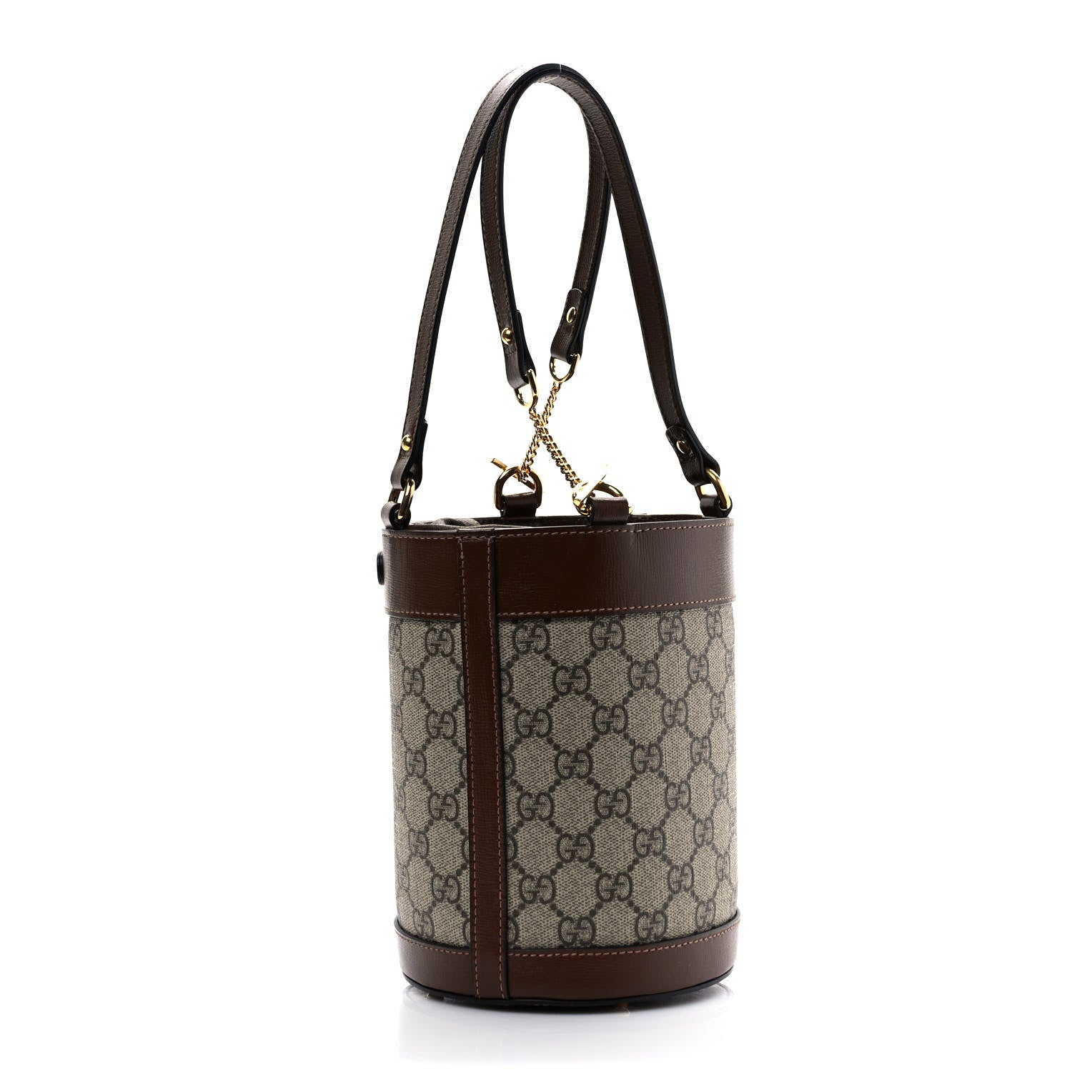 Gucci GG Supreme Monogram Azalea Sakai Calfskin Small Horsebit 1955 Drawstring Bucket Bag Beige Ebony Brown Sugar 3 of 10