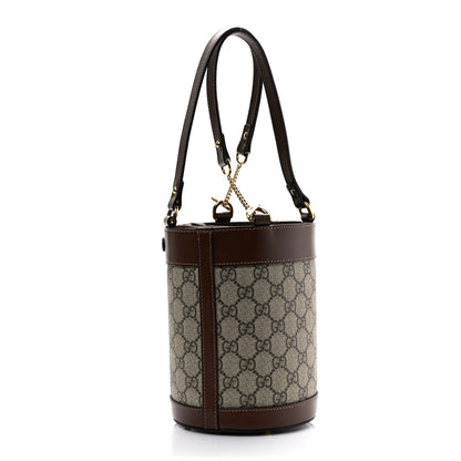 Gucci GG Supreme Monogram Azalea Sakai Calfskin Small Horsebit 1955 Drawstring Bucket Bag Beige Ebony Brown Sugar 3 of 10