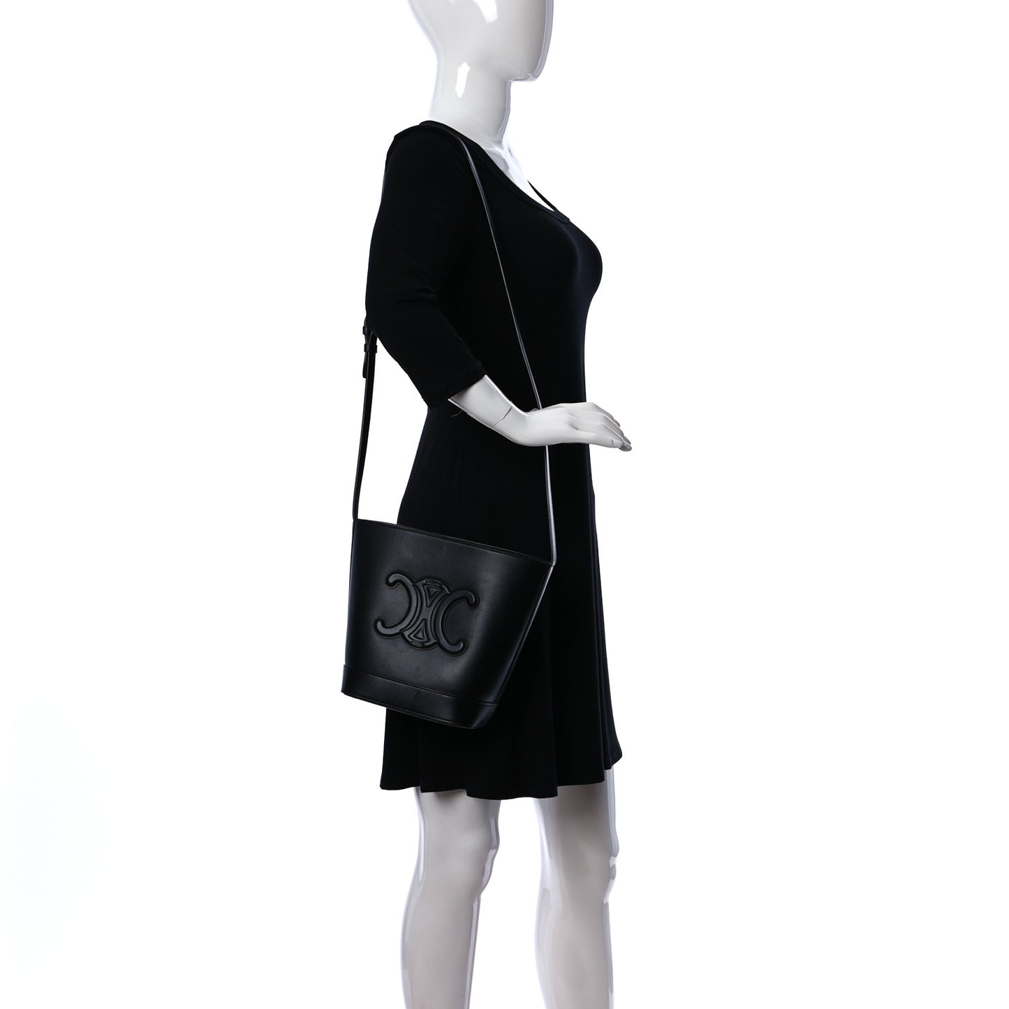 Smooth Calfskin Triomphe Small Bucket Bag Black