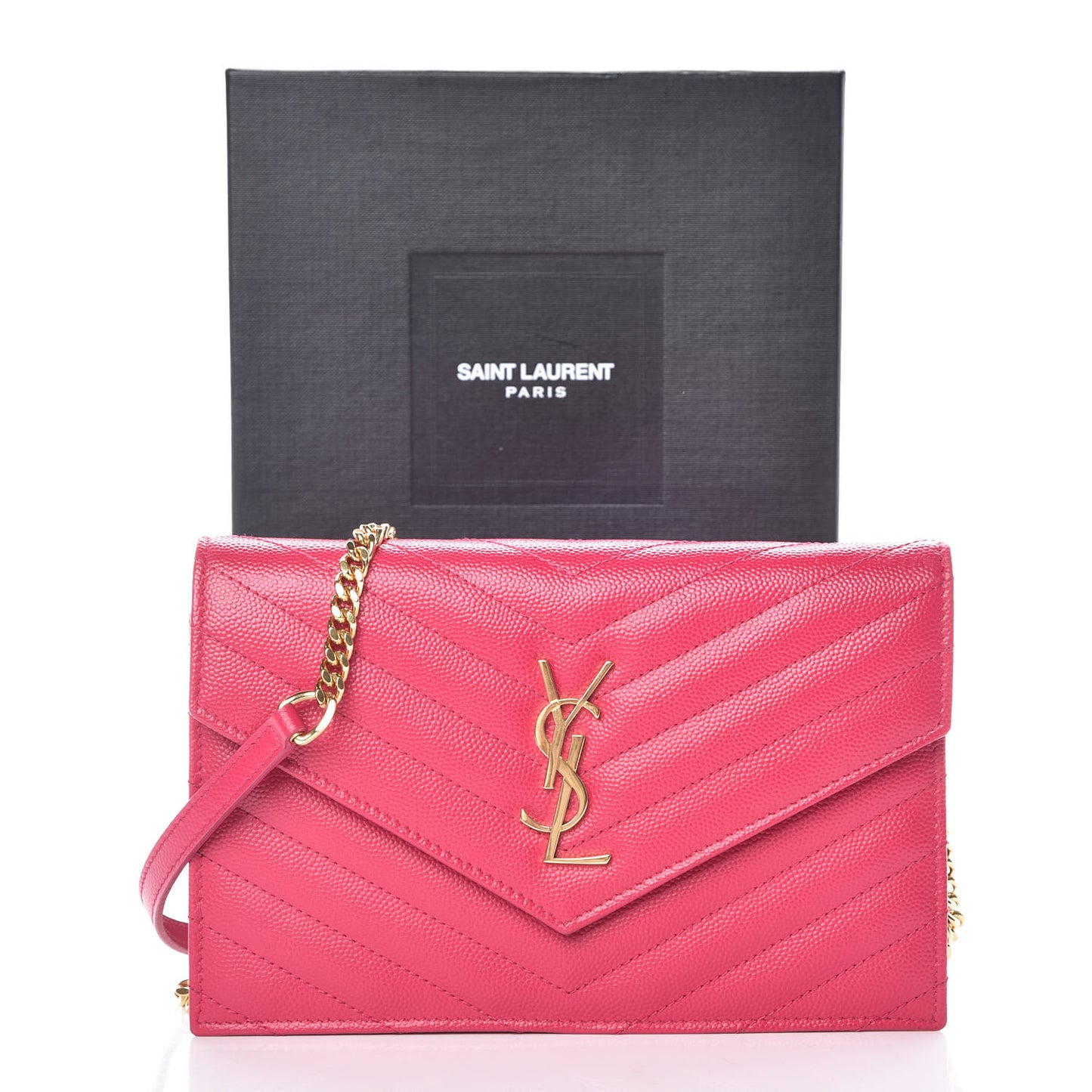 Grain De Poudre Matelasse Chevron Monogram Envelope Chain Wallet Fresh Fuchsia