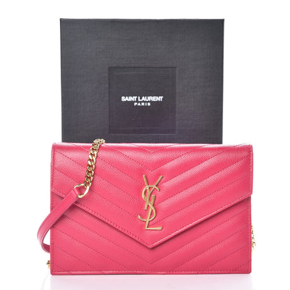 Saint Laurent Grain De Poudre Matelasse Chevron Monogram Envelope Chain Wallet Fresh Fuchsia 15 of 15