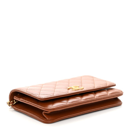 Chanel Lambskin Quilted Studded CC Wallet On Chain WOC Light Brown 4 of 12