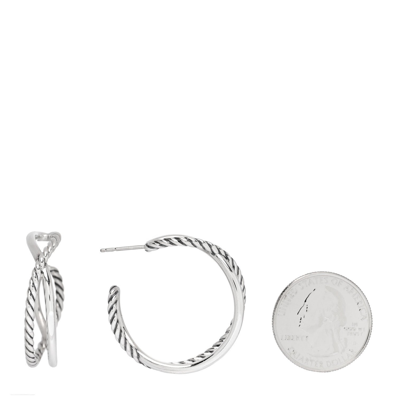 David Yurman Sterling Silver Crossover Cable Hoop Earrings 2 of 4