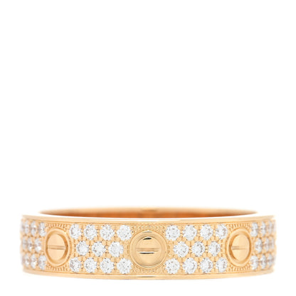 Cartier 18K Yellow Gold Diamond 4mm LOVE Wedding Paved Band Ring 55 7.25 3 of 5
