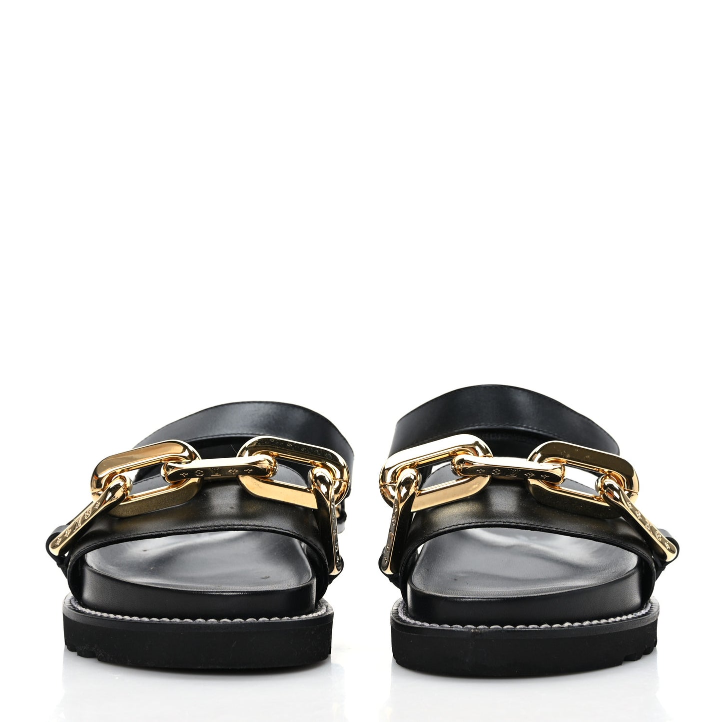 Lambskin Chain Link Paseo Flat Comfort Sandals 39 Black