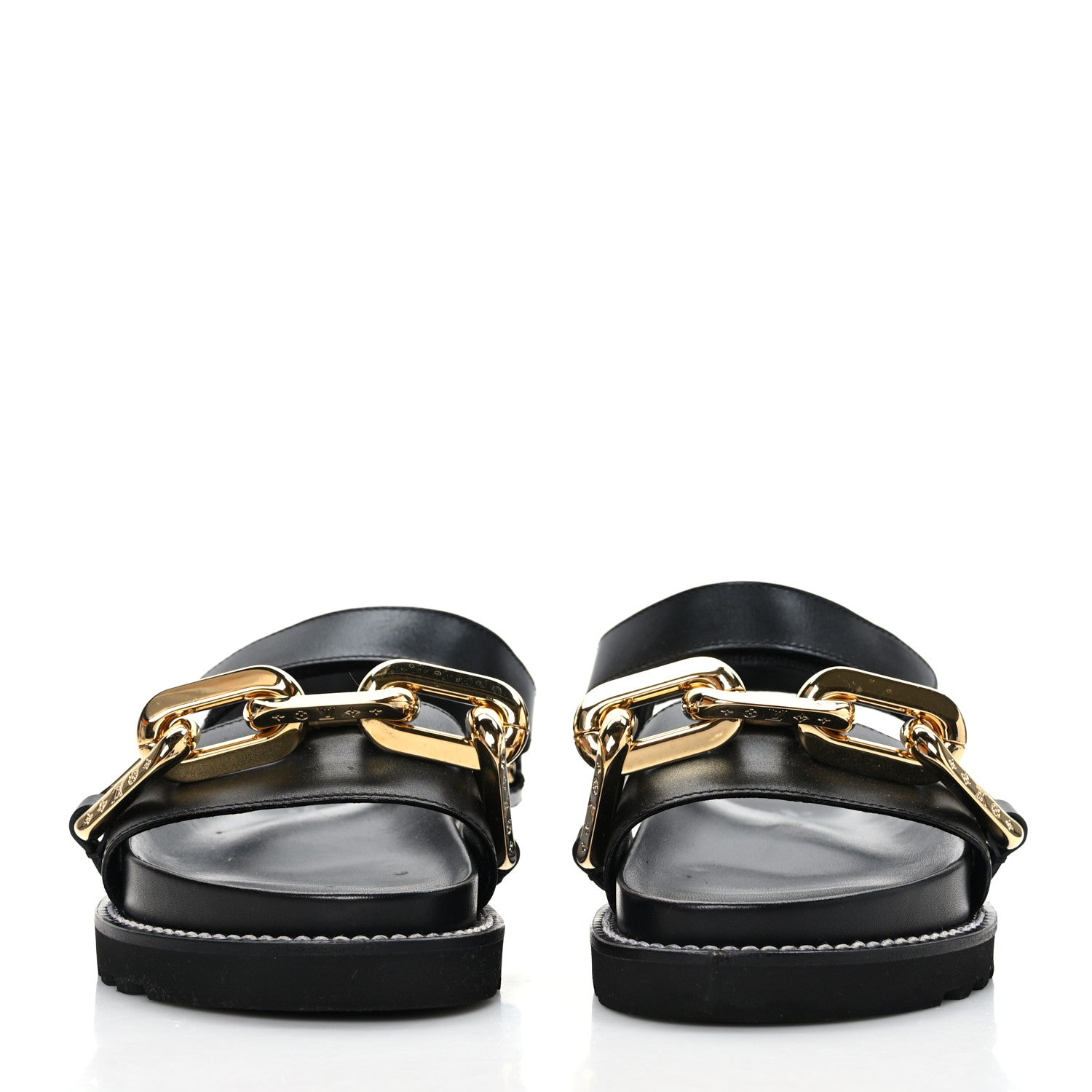 Louis Vuitton Lambskin Chain Link Paseo Flat Comfort Sandals 39 Black 2 of 7