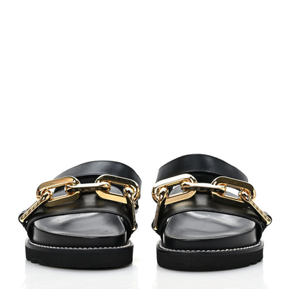 Louis Vuitton Lambskin Chain Link Paseo Flat Comfort Sandals 39 Black 2 of 7