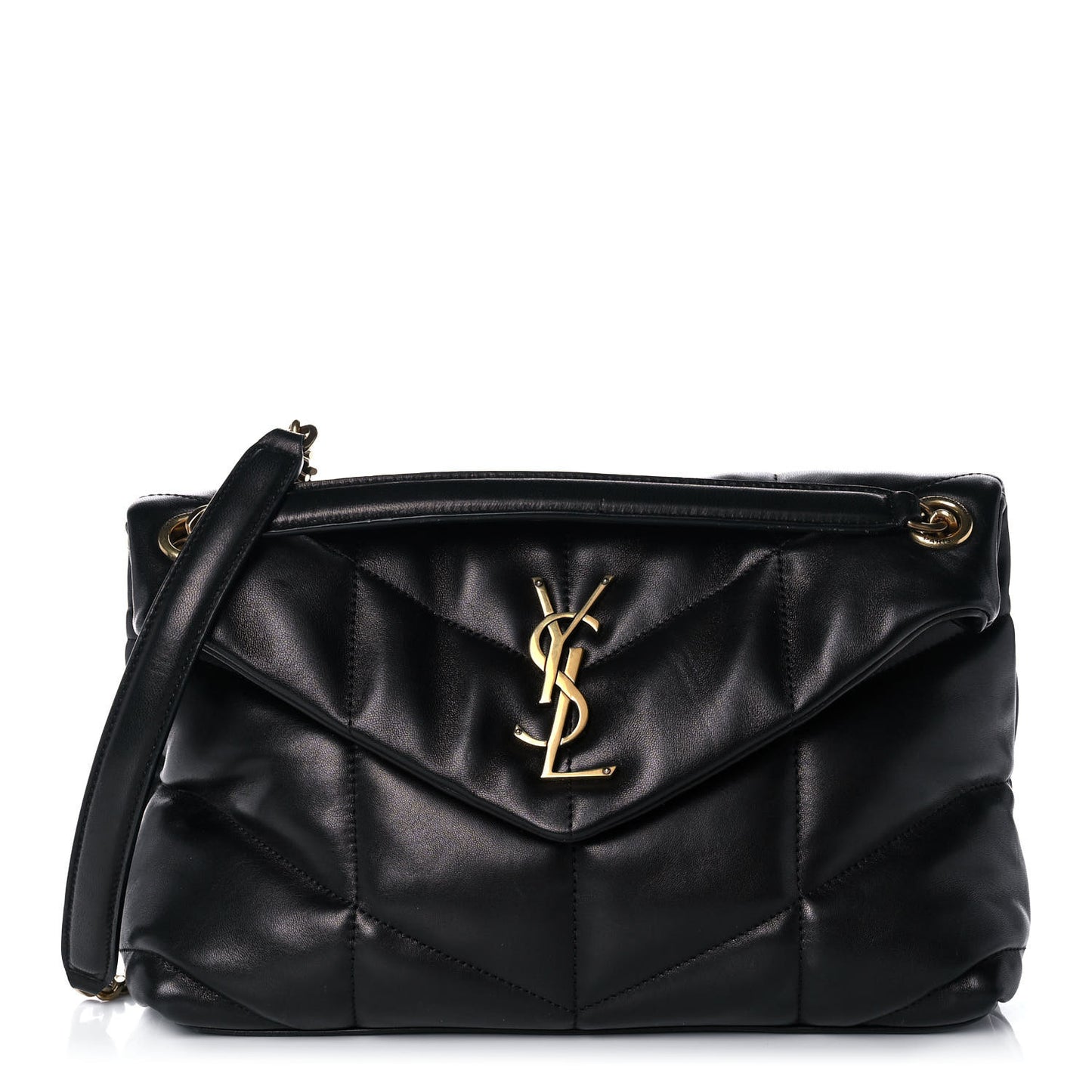 Lambskin Quilted Small Loulou Puffer Monogram Chain Satchel Black