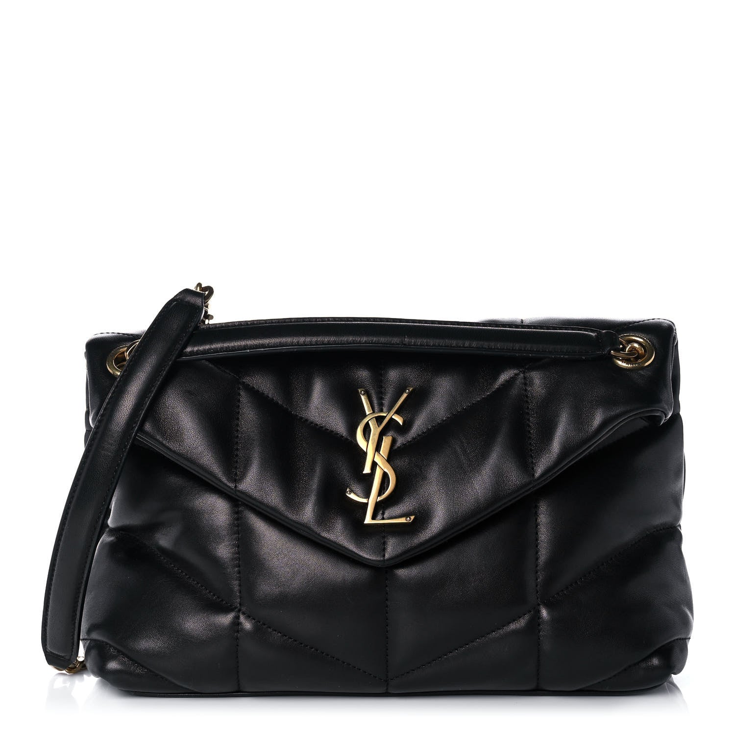 Saint Laurent Lambskin Quilted Small Loulou Puffer Monogram Chain Satchel Black 1 of 13