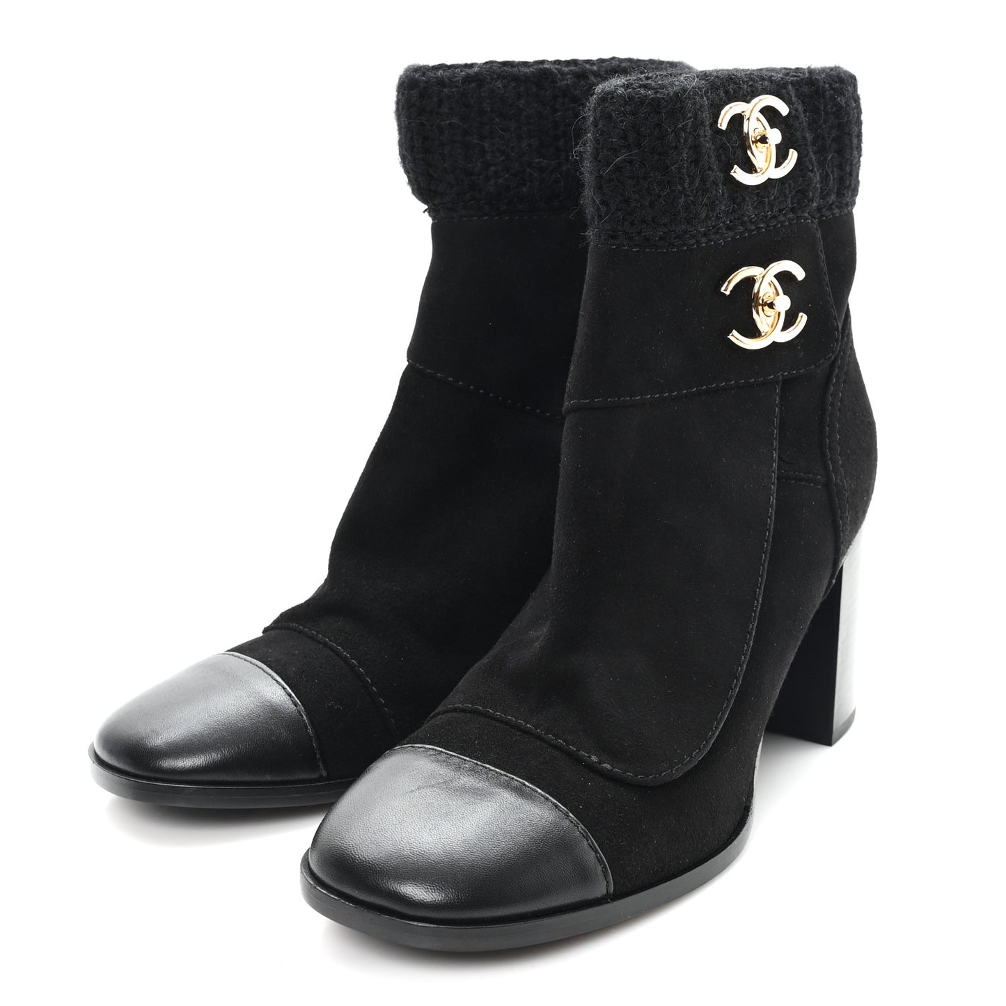 Suede Lambskin Knit CC Short Boots 39 Black