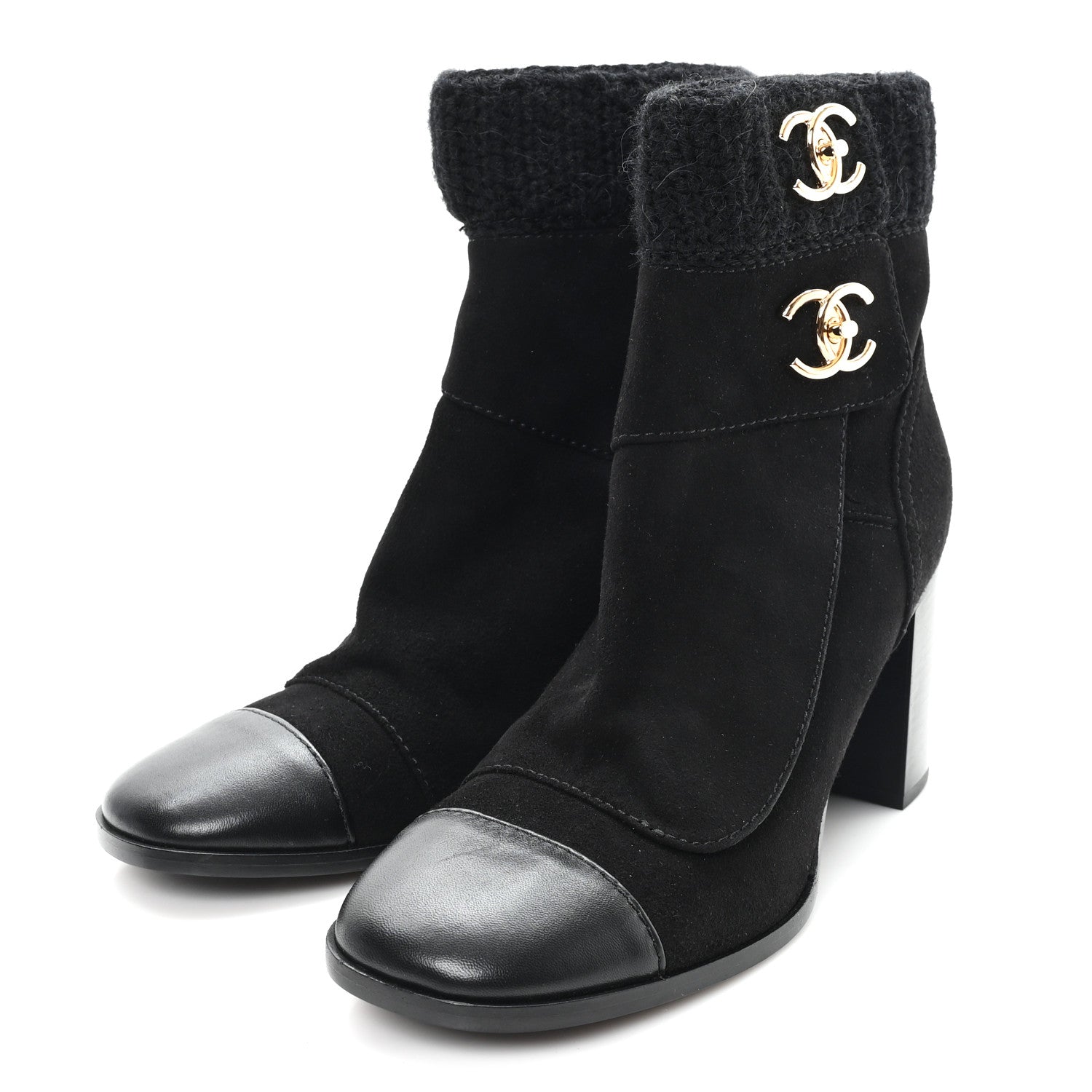Chanel Suede Lambskin Knit CC Short Boots 39 Black 4 of 10