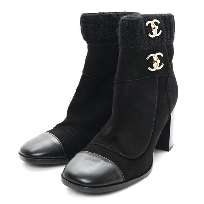 Chanel Suede Lambskin Knit CC Short Boots 39 Black 4 of 10