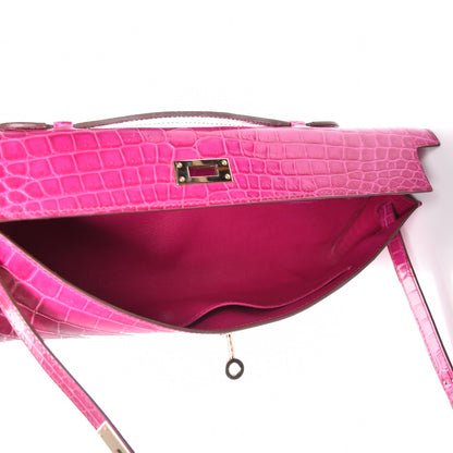 Hermes Shiny Niloticus Crocodile Kelly Cut Pochette Rose Scheherazade 7 of 21